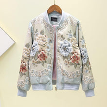 Load image into Gallery viewer, Womens Autumn Fashion Heavy Industry Nail Bead Baseball Clothes Diamonds Jacket 2019 Ladies Flowers Plants Embroidery Slim Coats
