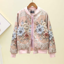 Load image into Gallery viewer, Womens Autumn Fashion Heavy Industry Nail Bead Baseball Clothes Diamonds Jacket 2019 Ladies Flowers Plants Embroidery Slim Coats