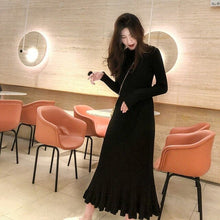 Load image into Gallery viewer, Vangull Women Sweater Dress Autumn Winter Clothes New Fashion Ruffle Long Sleeve Knitted Dress Women Casual Knee Length Dress