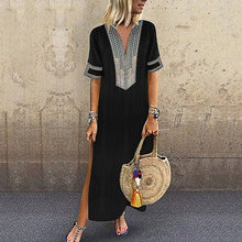 Load image into Gallery viewer, 2020 Women Autumn Summer Dress Boho Solid Linen Clothes Sundress Plus Size V Neck Short Sleeve Dresses Party Maxi Long Dress