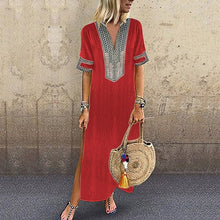 Load image into Gallery viewer, 2020 Women Autumn Summer Dress Boho Solid Linen Clothes Sundress Plus Size V Neck Short Sleeve Dresses Party Maxi Long Dress