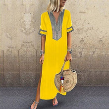 Load image into Gallery viewer, 2020 Women Autumn Summer Dress Boho Solid Linen Clothes Sundress Plus Size V Neck Short Sleeve Dresses Party Maxi Long Dress