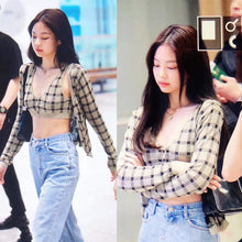 Load image into Gallery viewer, kpop Blackpink JENNIE same 2020 new casual Knitting lattice hoodies women Korean streetwear sexy loose sweatshirt female clothes