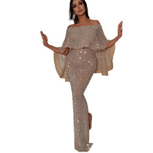 Load image into Gallery viewer, Sexy Bodycon Dress Women Evening Gown Shiny Sequin Off Shoulder Ruffles Sleeve Party Zipper Back Ladies Vestidos Elegant Clothes