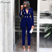 Load image into Gallery viewer, Ocstrade Summer Sets for Women 2020 New Navy Blue V Neck Long Sleeve Sexy 2 Piece Set Outfits High Quality Two Piece Set Suit
