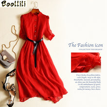 Load image into Gallery viewer, 100% Real Silk Summer Dress Women Clothes Vintage Elegant Maxi Dress 2020 Ladies Dresses Office Red Dress with Belt Vestidos