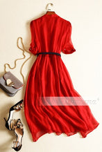 Load image into Gallery viewer, 100% Real Silk Summer Dress Women Clothes Vintage Elegant Maxi Dress 2020 Ladies Dresses Office Red Dress with Belt Vestidos
