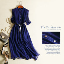 Load image into Gallery viewer, 100% Real Silk Summer Dress Women Clothes Vintage Elegant Maxi Dress 2020 Ladies Dresses Office Red Dress with Belt Vestidos