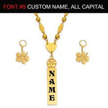 Load image into Gallery viewer, Anniyo Customize Capital Letters Necklace Earrings Set Women Men Girs,Personalized Guam Hawaiian Chuuk Kiribati Jewelry #150121B