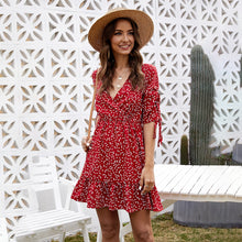 Load image into Gallery viewer, Dress Women Black Floral Print Ruffle Casual Mini Short Sundresses Ladies Spring Summer Fitted Clothing 2020 Red Holiday Clothes