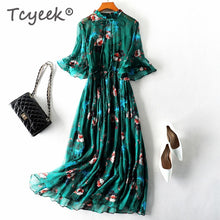 Load image into Gallery viewer, Tcyeek Vintage Summer Dress Women Clothes 2020 Boho 100% Real Silk Long Vestidos Ladies Floral Green Maxi Dress+top Mujer 98006