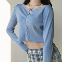 Load image into Gallery viewer, Korean Style O-neck Short Knitted Sweaters Women Thin Cardigan Fashion Short Sleeve Sun Protection Crop Top Ropa Mujer