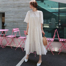 Load image into Gallery viewer, Hollow Out Lace Short Sleeve Women's Dresses Summer Elegant White Mid-Calf Ladies Dress 2020 New Sweet Loose Female Clothes
