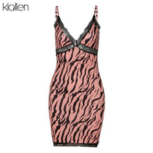 Load image into Gallery viewer, KLALIEN sexy v neck black lace summer mini dress fashion pink beach striped bodycon suspender dress hot sale women clothes