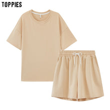 Load image into Gallery viewer, toppies summer tracksuits womens two peices set leisure outfits cotton oversized t-shirts high waist shorts candy color clothing