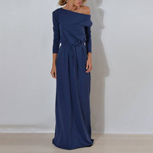 Load image into Gallery viewer, Women Slash Neck Sashes Maxi Dress Blue Gray Long Sleeve Sexy Solid Dresses For Ladies Summer 2020 Elegant Slim Clothes Female