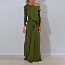 Load image into Gallery viewer, Women Slash Neck Sashes Maxi Dress Blue Gray Long Sleeve Sexy Solid Dresses For Ladies Summer 2020 Elegant Slim Clothes Female