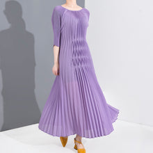 Load image into Gallery viewer, LANMREM 2020 summer new three quarter sleeve pleated dresses for women O-neck high quality solid color women's clothes AP487