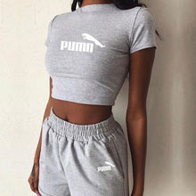 Load image into Gallery viewer, Girls 2 pieces short set women short sleeve crop tops shorts biker suits female 2020 summer solid fitness high waist ladies set