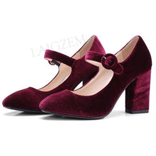 Load image into Gallery viewer, LAIGZEM Women Mary Jane Heels Velvet Vintage Chunky Heels Pumps Zapatos Pumps Summer Sandals Shoes Woman Size 33 38 39 43