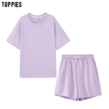 Load image into Gallery viewer, toppies summer tracksuits womens two peices set leisure outfits cotton oversized t-shirts high waist shorts candy color clothing