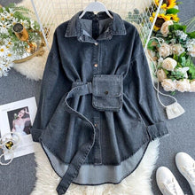 Load image into Gallery viewer, Pocket Denim Mini Dress Women Wear positive Negative Two Kinds Button Denim With Belt Dresses Girls Spring Autumn Sweet Clothes