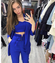 Load image into Gallery viewer, 2020 new Belt Women's fashion Red suit Black long sleeve 3 pieces sets for Woman Casual CLothes Winter wool Fabric Female Suits