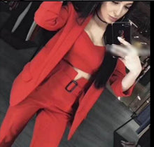 Load image into Gallery viewer, 2020 new Belt Women's fashion Red suit Black long sleeve 3 pieces sets for Woman Casual CLothes Winter wool Fabric Female Suits