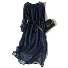 Load image into Gallery viewer, Boollili Real Silk Spring Dress Vintage Elegant Maxi Party Dress Women Clothes High Quality Dresses Long Sleeve Dress Vestidos