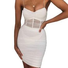 Load image into Gallery viewer, SVOKOR Mesh Stitching Perspective Dress Women Summer Low Chest Bodycon Dress Package Hip Sexy Party Club Clothes Women White