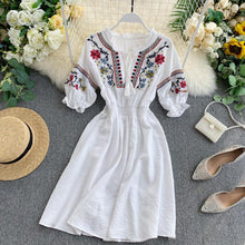 Load image into Gallery viewer, Embroidery Dress Vintage Boho White Summer Dress Tassel Elegant Beach Dresses 2020 Floral Bohemian Clothes Red Mori Girl Vestido