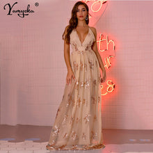 Load image into Gallery viewer, Sexy club outfits Sequin Party woman dress women summer clothes bodycon vintage maxi Dress elegant Backless Long dresses vestido