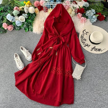 Load image into Gallery viewer, Ethnic style tourism Qinghai Lake desert photo clothes vacation split fork long retro V-neck hooded dress