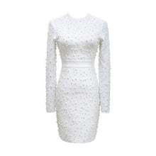 Load image into Gallery viewer, White Bead Bandage Dress Women Summer Elegant Celebrity Party Club Sexy New Arrival Long Sleeve Clothes