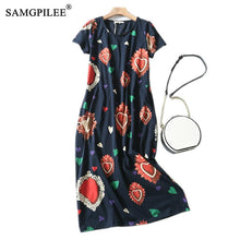 Load image into Gallery viewer, Cotton Dress Women Print Long Shirt Dresses Women 2020 Casual O Neck Straight Dress Female Pockets Clothes Women Dress Plus Size