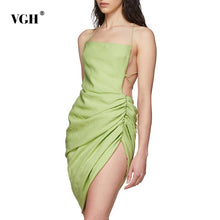 Load image into Gallery viewer, VGH Elegant Ruched Dress For Women Spaghetti Strap Square Collar Backless Lace Up Dresses Female Clothes 2020 Summer Fashion New