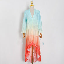 Load image into Gallery viewer, VGH Elegant Patchwork Women Dress V Neck Lantern Long Sleeve High Waist Irregular Hem Ruffles Dresses For Female Fashion Clothes