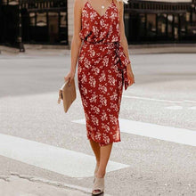 Load image into Gallery viewer, SWQZVT 2020 New Women print Dress V-neck Sling High Waist Summer Party Dresses Fashion elegant Office Ladies Midi Dress Clothes