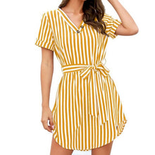 Load image into Gallery viewer, 2020 Women Summer Striped V Neck Dress Casual Button Short Sleeve Loose Dress Fashion Women Clothes Sundress 5 Colors S-XL