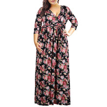 Load image into Gallery viewer, 3XL-9XL Plus Size Dress Women Clothes Fashion Party Long Maxi Dresses Autumn Large Size Flower Print Belt Loose Dress Vestidos