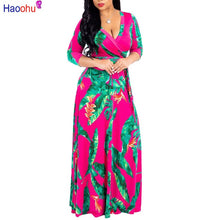 Load image into Gallery viewer, HAOOHU5XL Long Maxi Dress Print Plus Size Sexy Casual Summer Beach Clothes Women Vestidos Elegant Robe Boho Party Club Dress