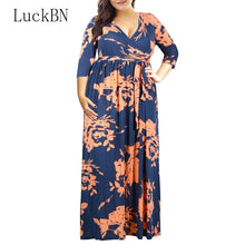 Load image into Gallery viewer, 3XL-9XL Plus Size Dress Women Clothes Fashion Party Long Maxi Dresses Autumn Large Size Flower Print Belt Loose Dress Vestidos
