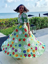 Load image into Gallery viewer, Jastie Beautifully Embroidered Linen Midi Dress V-Neck Half Sleeve Autumn Dresses Colorful Floral Chic Boho Dress Women Clothes
