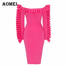 Load image into Gallery viewer, Ladies Sexy Off Shoulder Burgundy Dress Slim Fashion Package Hip Strapless Tube Ruffles Dresses Body con Club Wear Tunic Clothes
