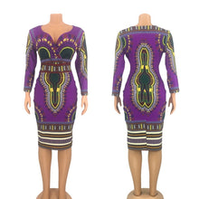 Load image into Gallery viewer, NEW African Dresses for Women Dashiki Fashion Printed Long Maxi Dress African V-neck Ladies Clothes Casual Robe Party Sexy Dress
