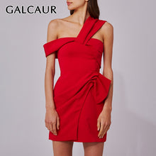 Load image into Gallery viewer, GALCAUR Sexy Ruched Party Dress Female Asymmetrical Collar Off Shoulder Large Size Mini Dresses Women Clothes 2020 Fashion New
