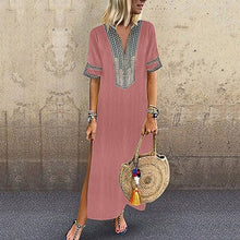 Load image into Gallery viewer, 2020 Women Autumn Summer Dress Boho Solid Linen Clothes Sundress Plus Size V Neck Short Sleeve Dresses Party Maxi Long Dress
