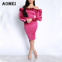 Load image into Gallery viewer, Ladies Sexy Off Shoulder Burgundy Dress Slim Fashion Package Hip Strapless Tube Ruffles Dresses Body con Club Wear Tunic Clothes
