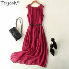 Load image into Gallery viewer, Tcyeek Summer Dress Women Silk Long Dresses Sleeveless White Beach Dresses Maxi Party Dress Vestidos Verano 2020 Clothes LWL1526
