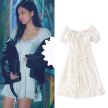 Load image into Gallery viewer, kpop Blackpink JENNIE same slim one word shoulders white fairy dress women streetwear sweet off-shoulders dresses girls clothes
